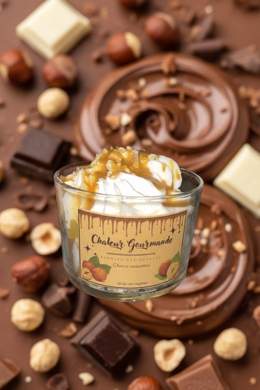 Bougie Choco noisettes avec fond gourmand