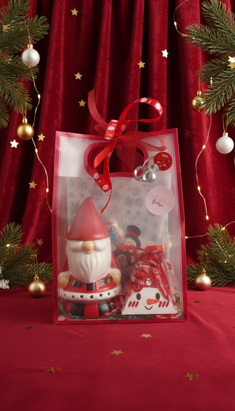 Coffret cadeau Noël fond rouge alternatif