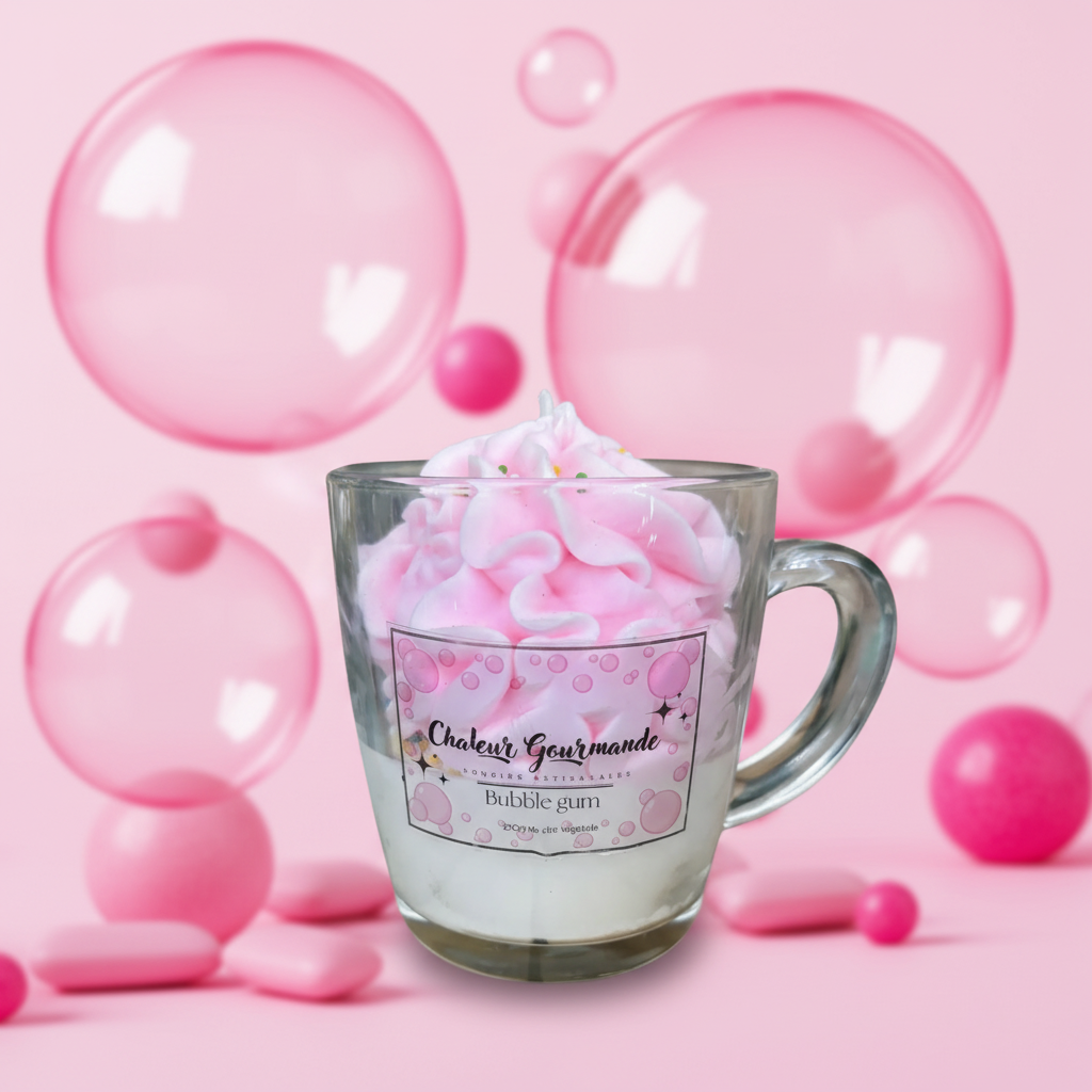 Bougie Bubble gum avec fond de bubble gum