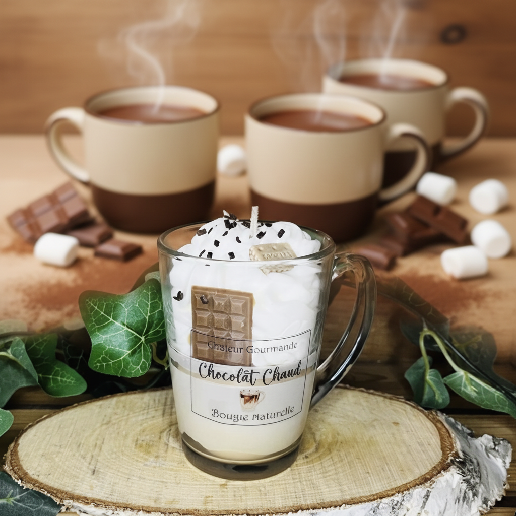 Bougie Chocolat Chaud avec fond gourmand
