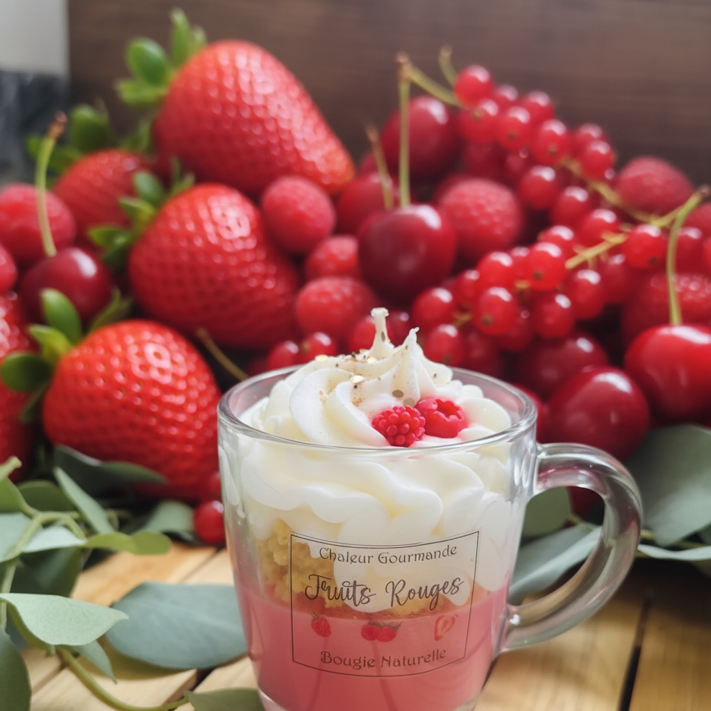 Bougie Fruits Rouges avec arrière-plan de fruits rouges