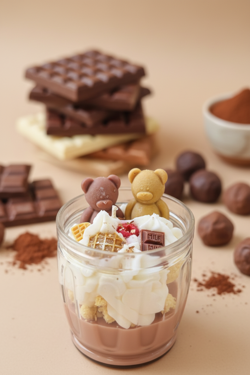 Bougies avec oursons chocolat et fond gourmand