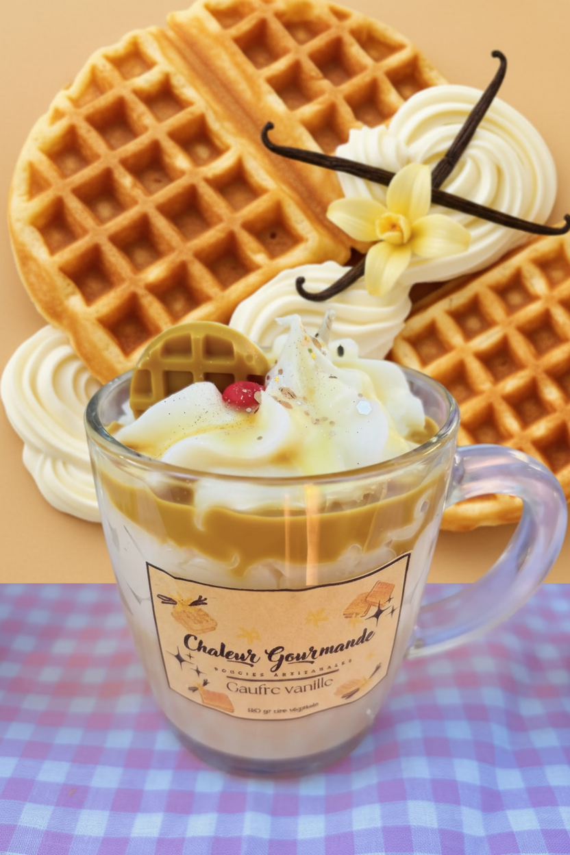 Bougies Gaufre vanille avec fond gourmand