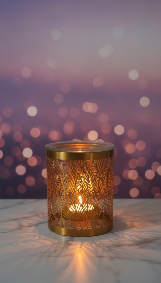 Brûleur doré avec décor mauve et rose