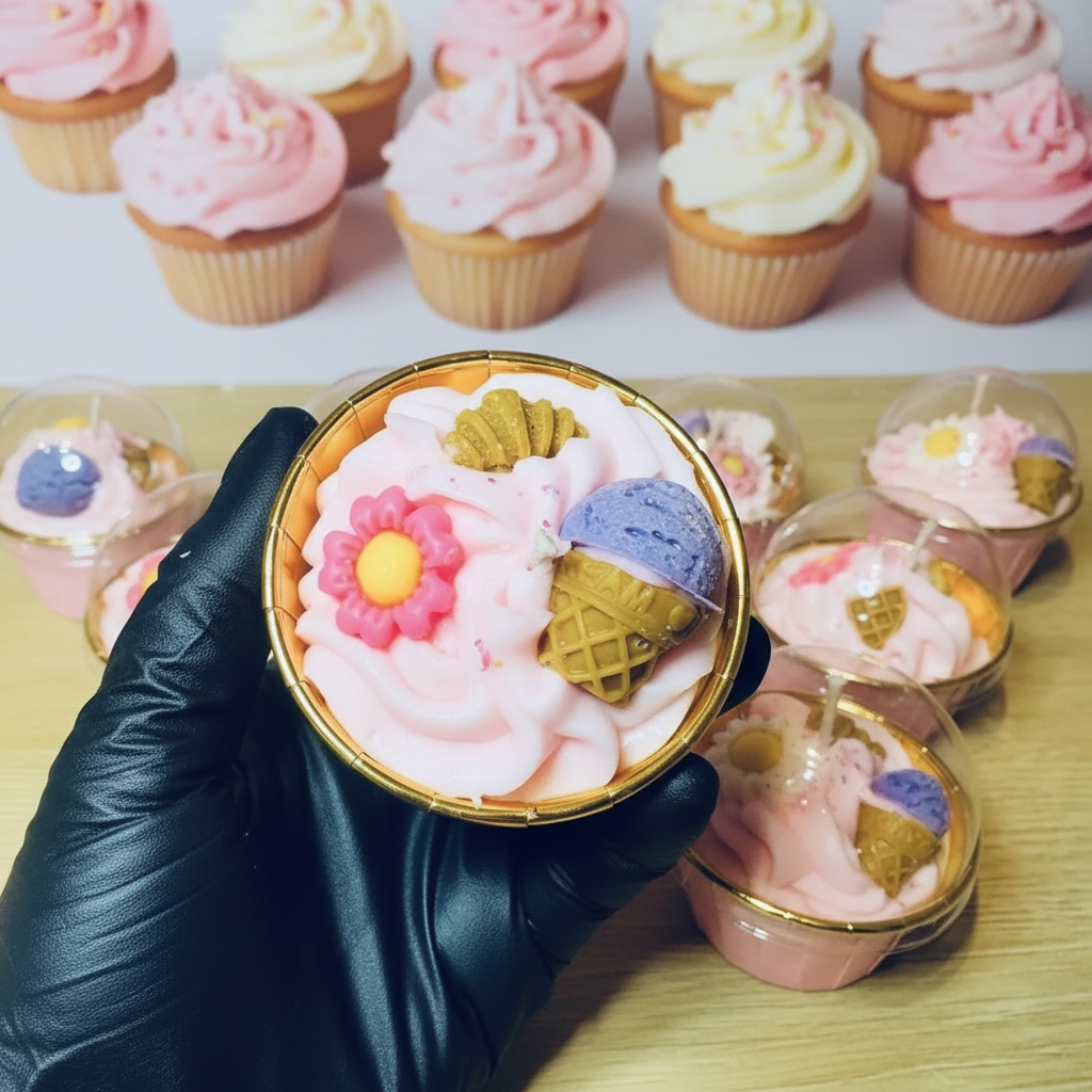 Fondants parfumés avec fond de cupcakes roses
