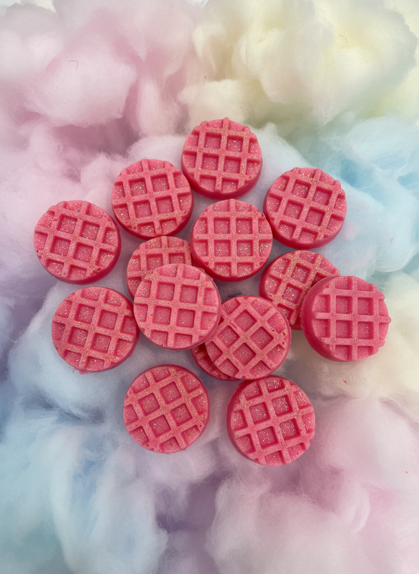 Gaufrettes rose vif avec barbe à papa