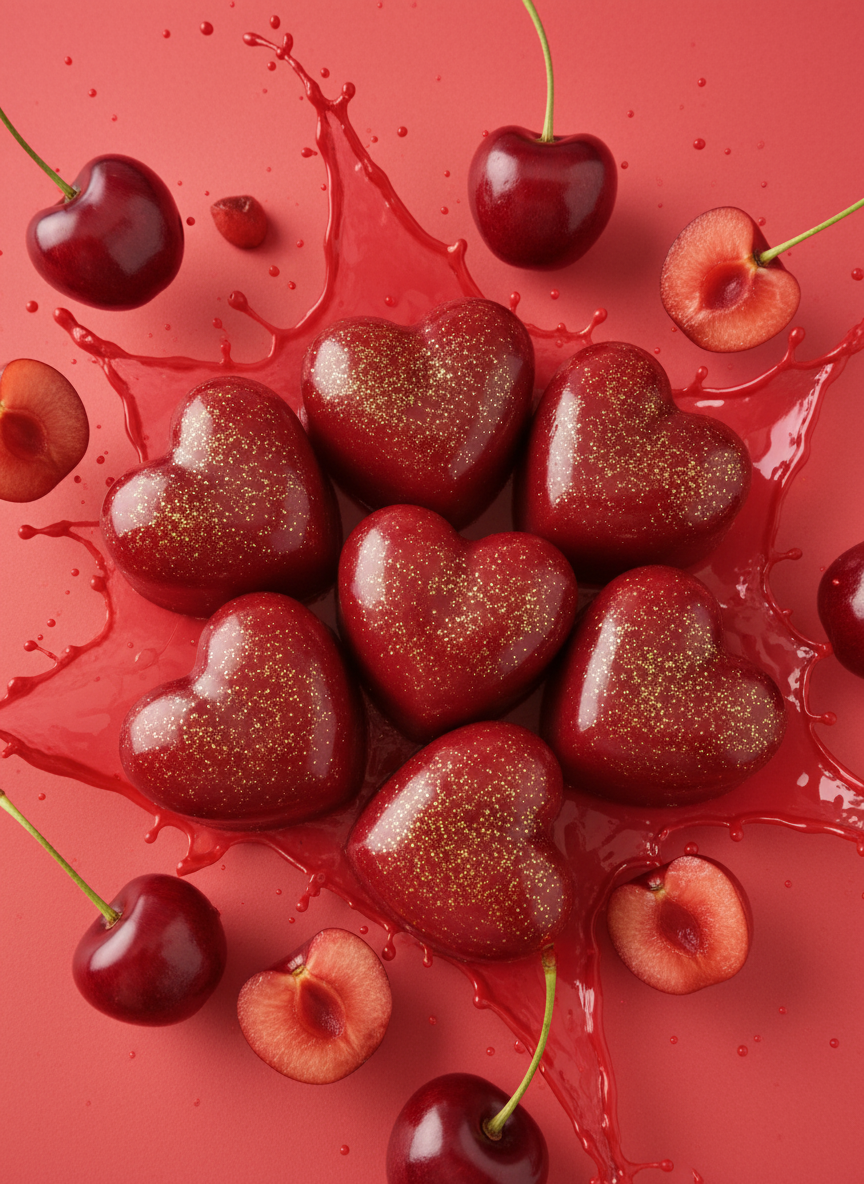 Petits cœurs rouges avec cerises explosives